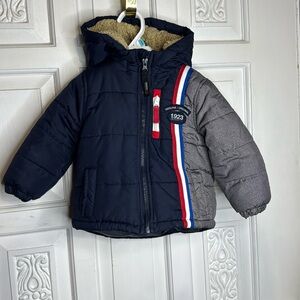 London Fog Toddler Boys Puffer Side Block Colored Blue/Gray Size 2T